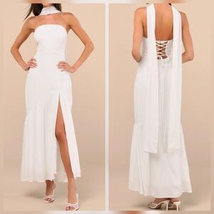 Lulus Captivating Spirit White Strapless Midi Dress and Scarf Set, Size Medium